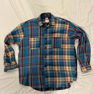Beams Blue Plaid Patchwork Flannel Shirt